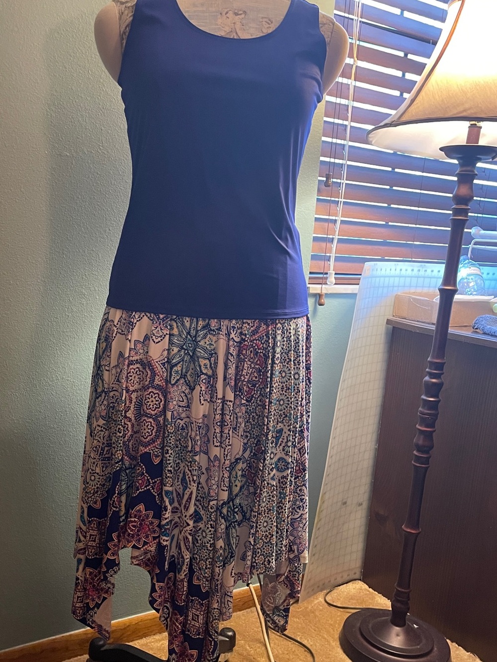 Chico's outfit Asymmetrical Handkerchief Hem Skirt - Blue  tank top